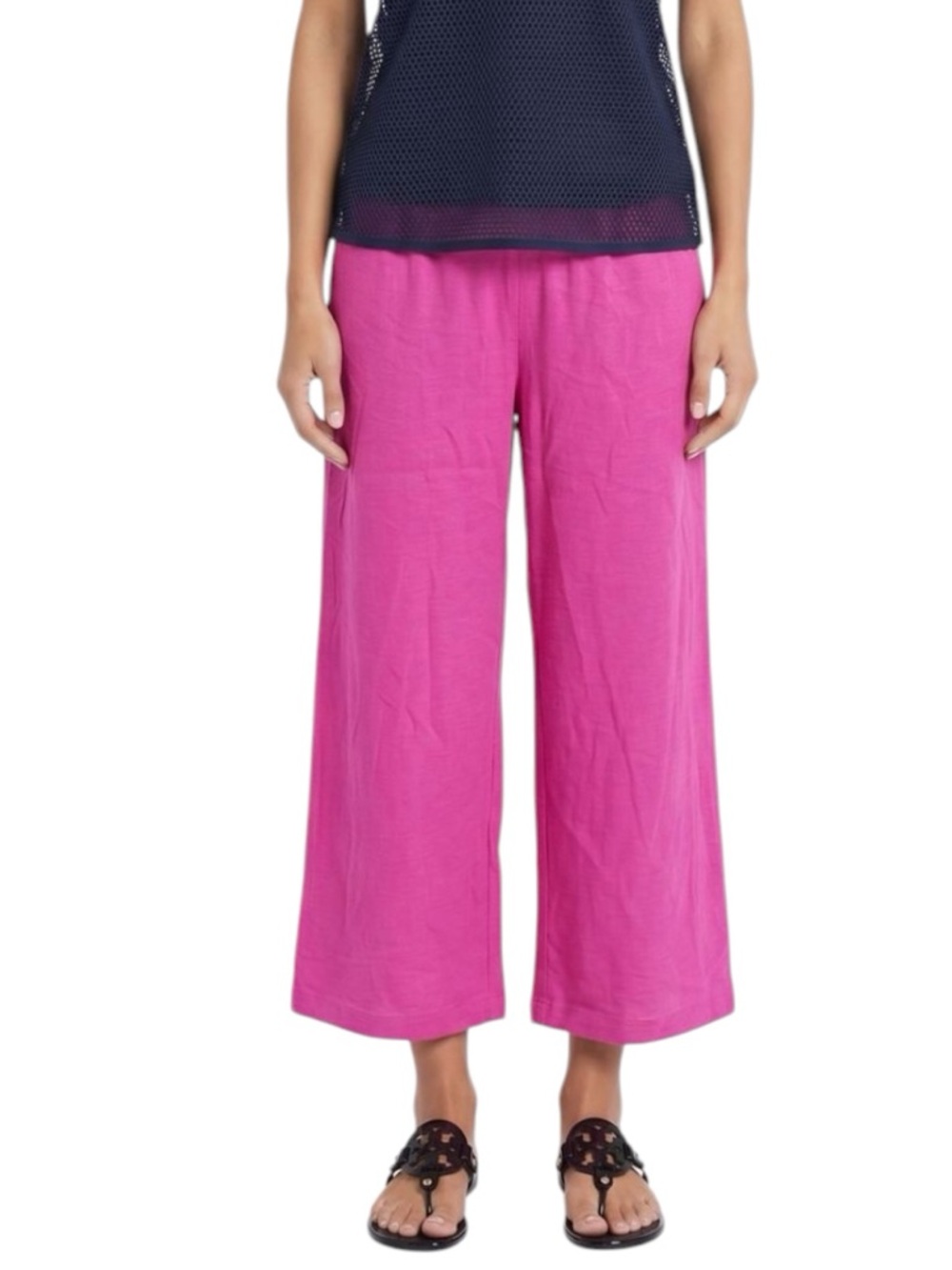 NWT Happily Grey S wide leg pink pull on cropped pants